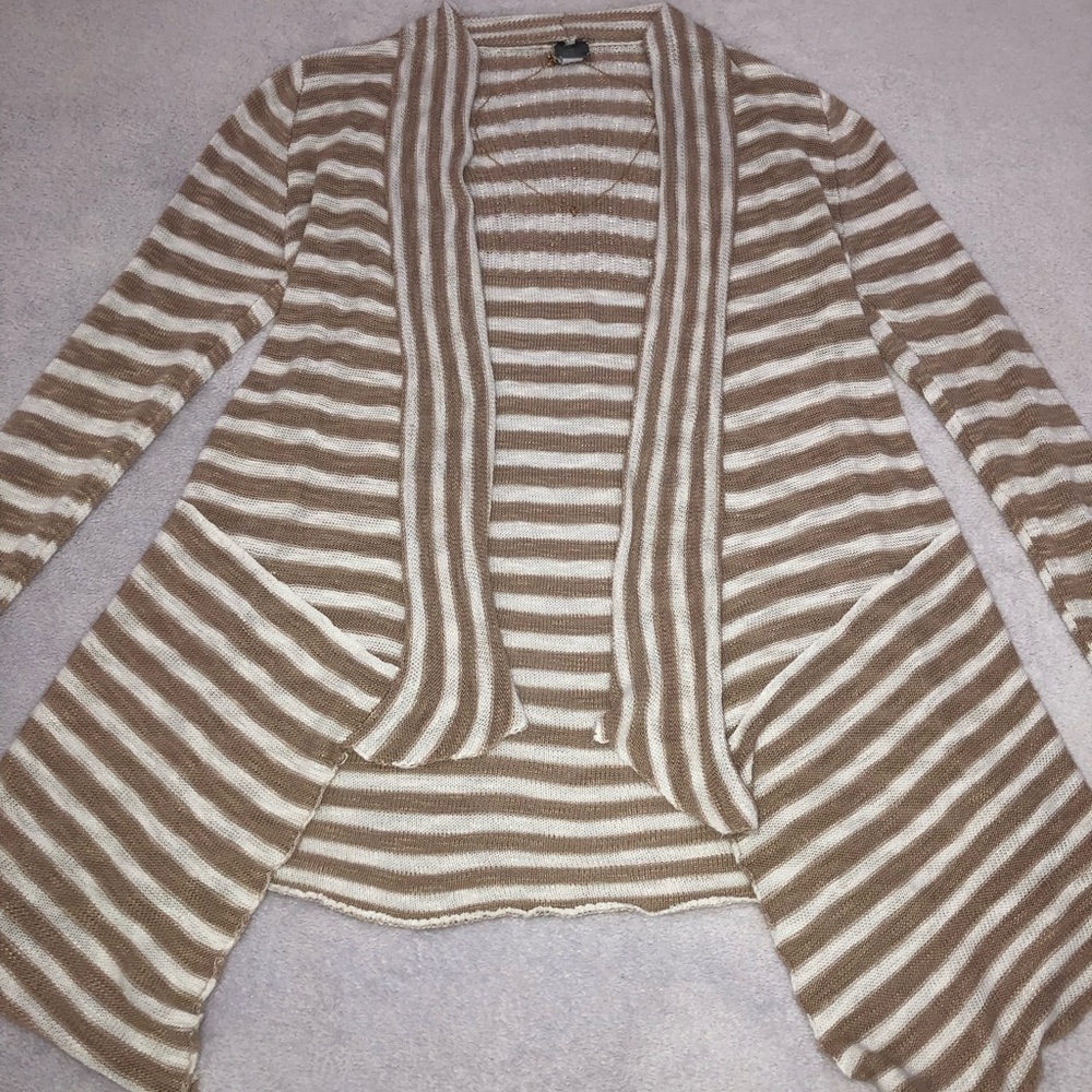 White and Tan Striped Sweater